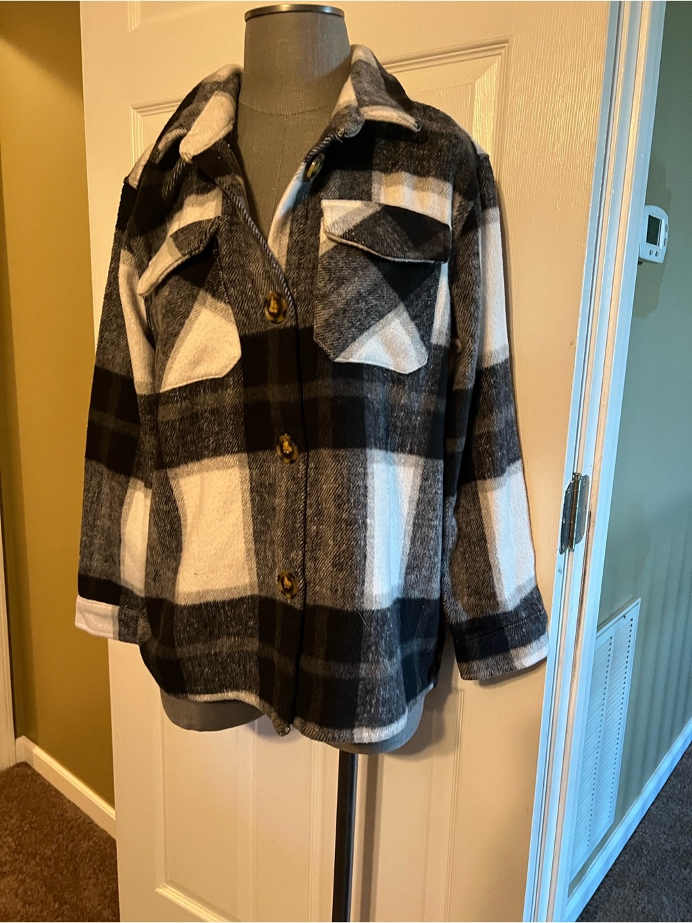 jason maxwell Black and White Plaid Teddy Shacket